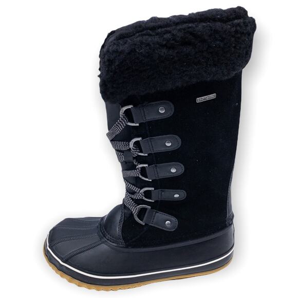 BEARPAW Denali Suede Shearling Cuff Accent Winter Duck Boots Black 10 Women's - Picture 4 of 14